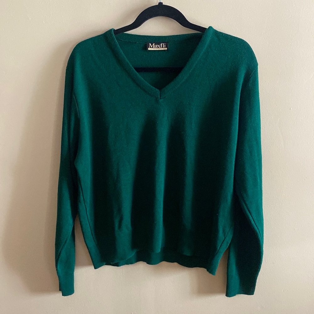 Vintage Maxfli Green Oversize V Neck Sweater Made in Canada